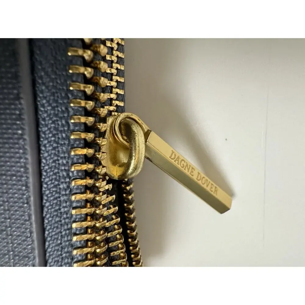 Dagne Dover Double Zip Crossbody in Dusty Blue with Gold Hardware